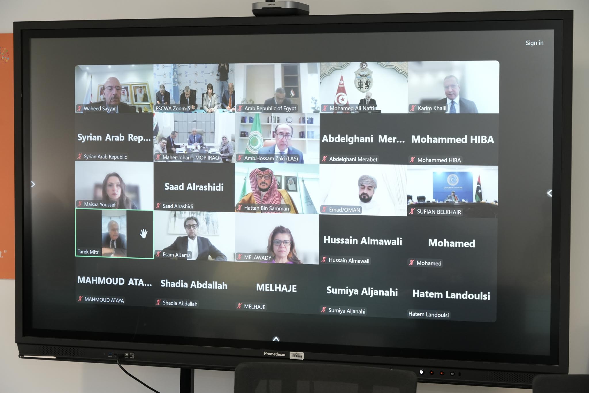 Participants online shown on screen