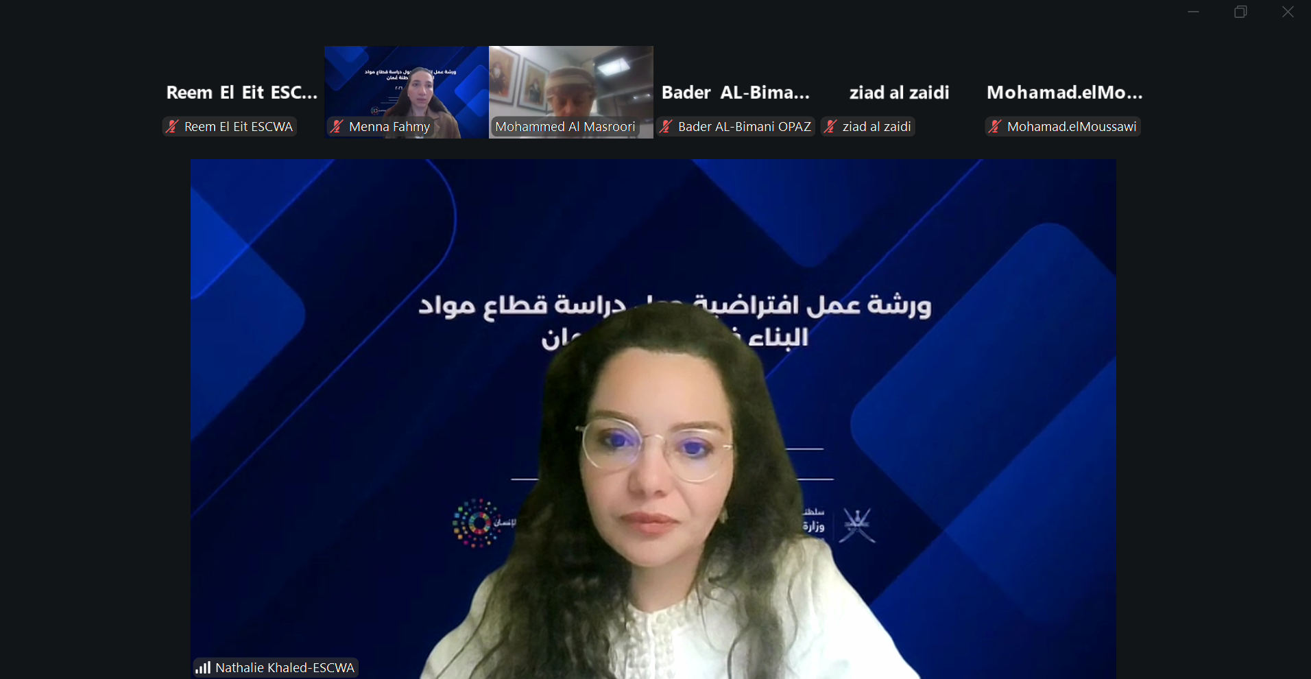 Screenshot of the webinar showing ESCWA 