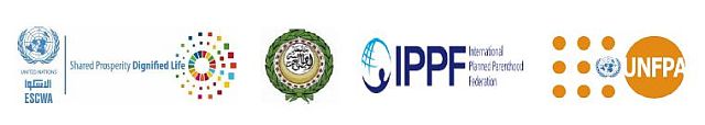 Logos of ESCWA, LAS, IPPF and UNFPA in english