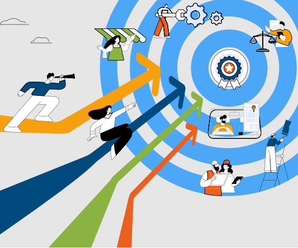 Selected snap from the report cover, showing arrows surrounded by icons of various jobs or job holders heading towards one target