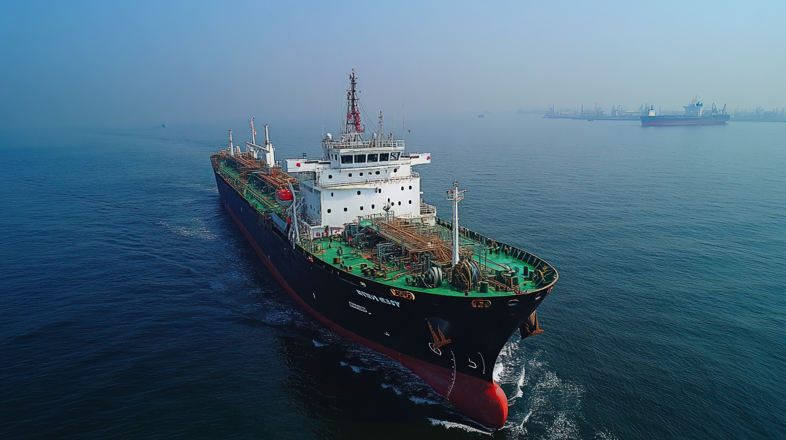 Large cargo ship amid the sea