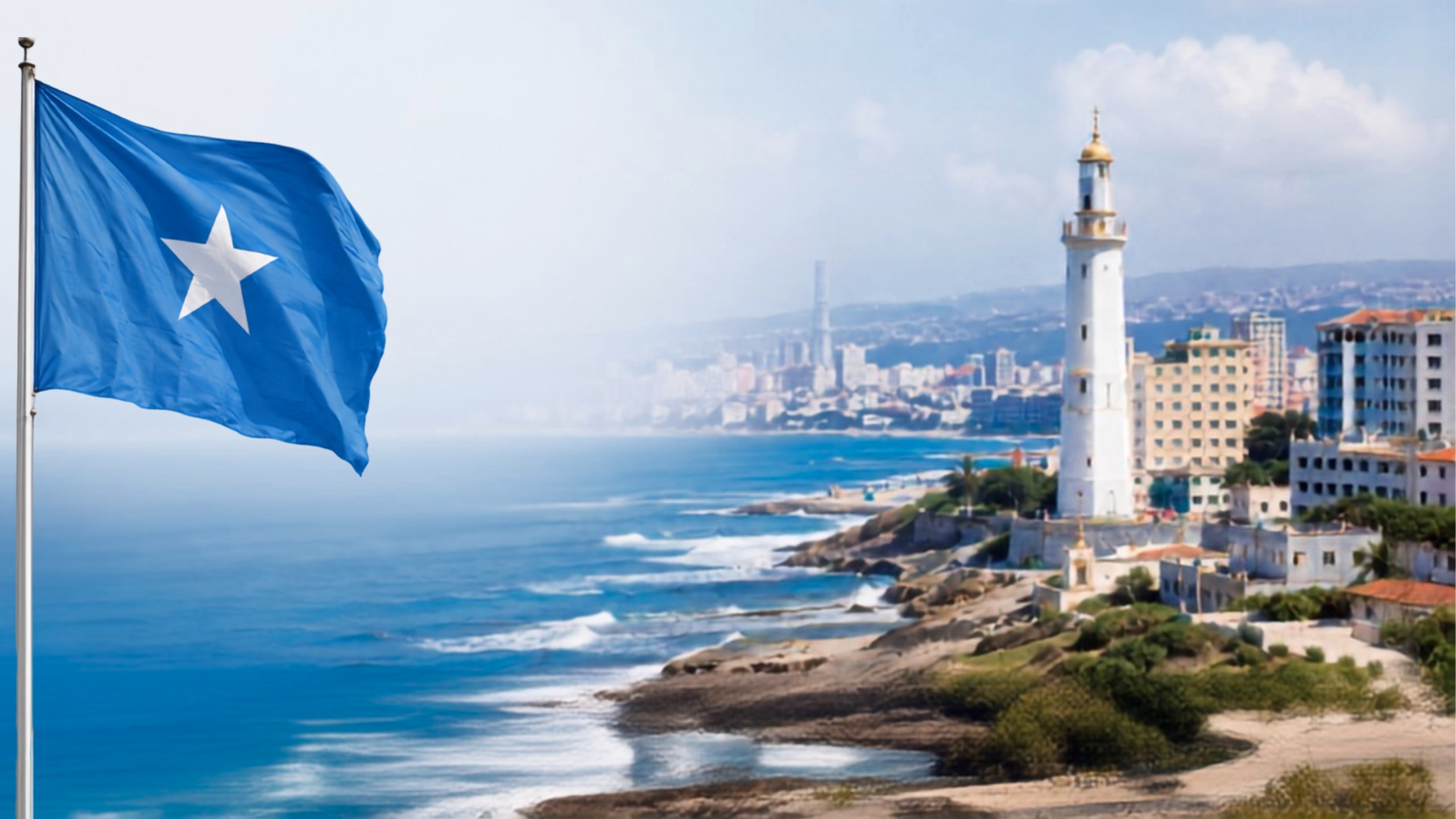Flag of Somalia and a scenery from the country