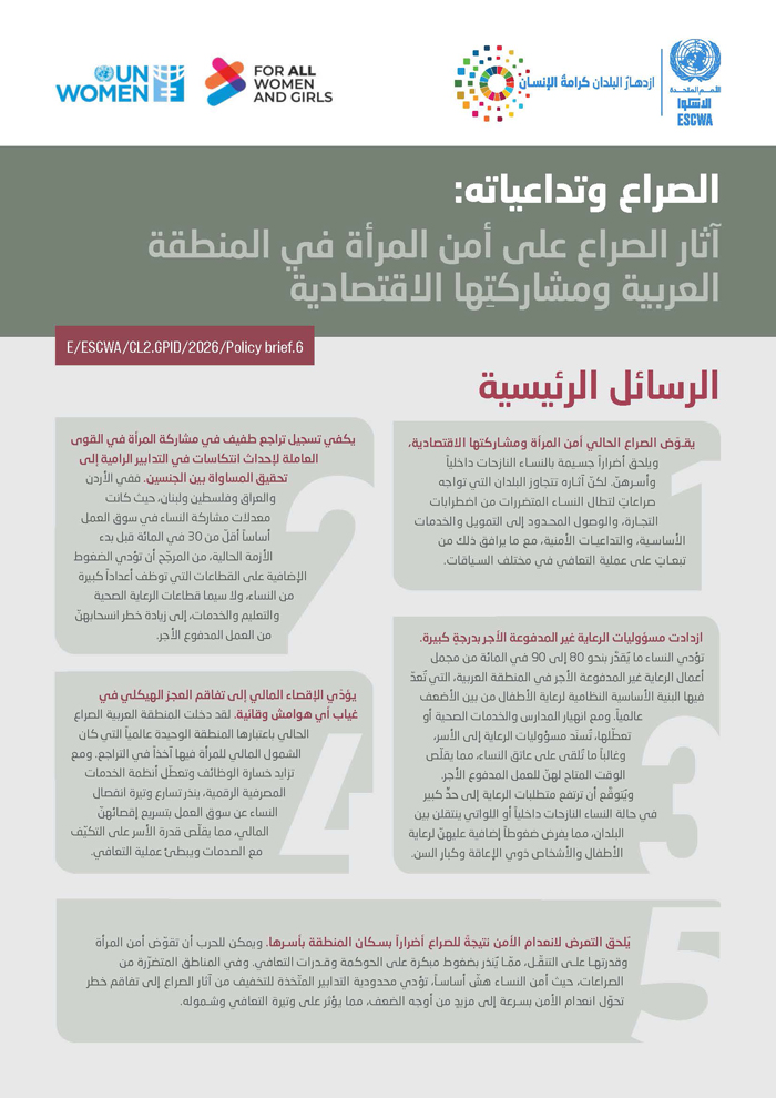 الصراع وتداعياته: الآثار المترتبة على أمن المرأة ومشاركتها الاقتصادية في المنطقة العربية