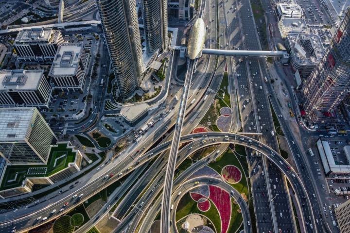 Aerial shot of Dubai highways