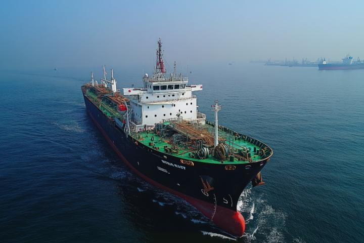 Large cargo ship amid the sea