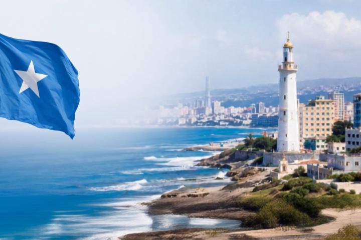 Flag of Somalia and a scenery from the country